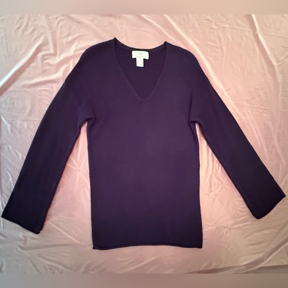 Magaschoni Cotton/Cashmere Blend Purple V-Neck Sweater Size Small MSRP $298 - Picture 2 of 7